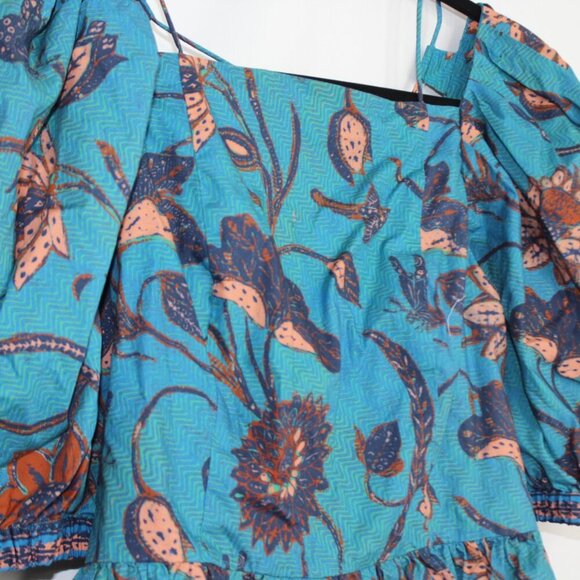Ulla Johnson Puff-Sleeve Blue Floral Peplum Carlotta Blouse Size Small/4 - Picture 4 of 10